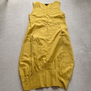 For Cynthia Mustard Yellow Sleeveless Bubble-Hem Midi Dress🌿